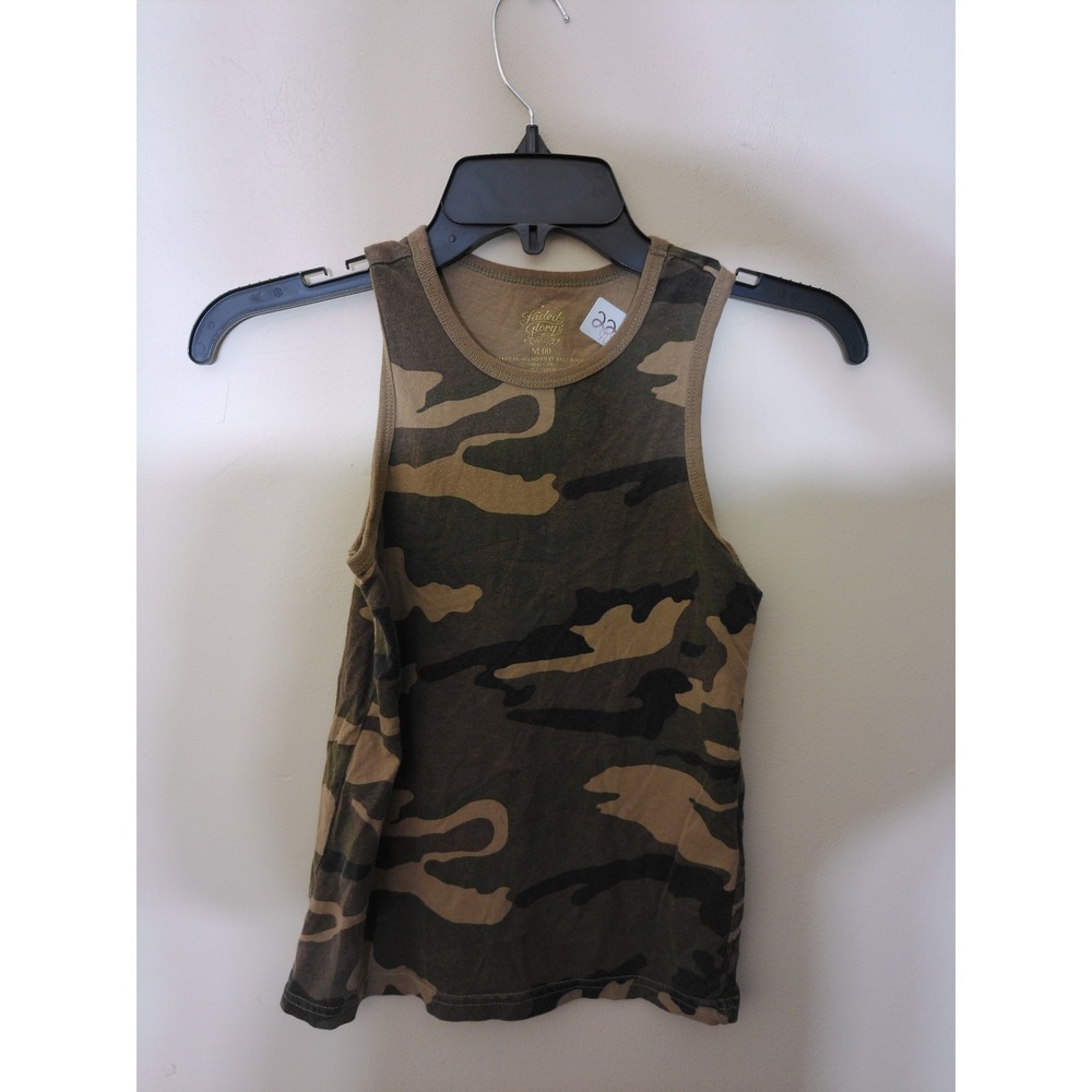 Faded Glory Tank Top Boys Size M 8 Green Camo Military Outdoor Casual Sleeveless